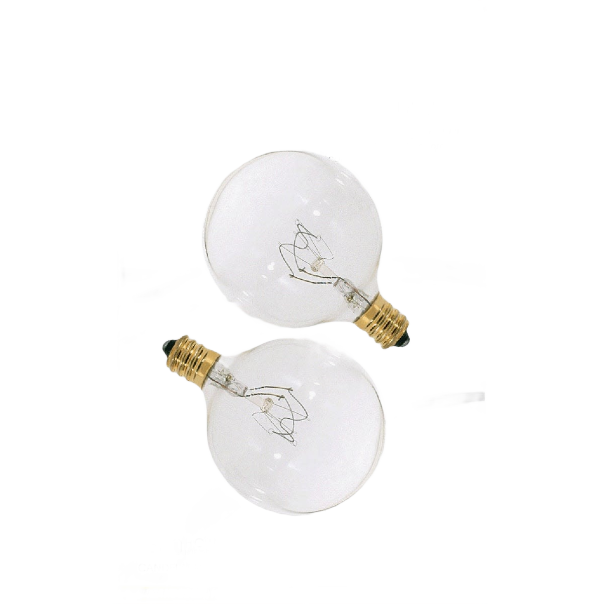 Two clear incandescent globe bulbs with brass bases for lighting and home improvement applications under $50