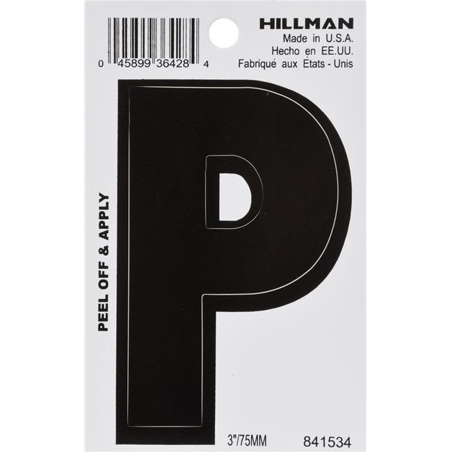 Hillman 3 in. Black Vinyl Die Cut Peel Off Sticker Letter P