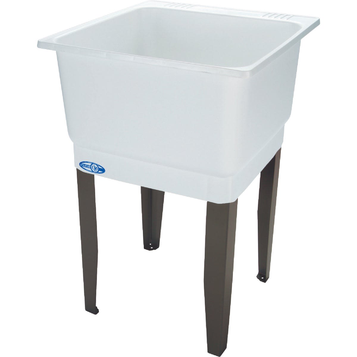 White plastic laundry tub with four black metal legs suitable for home improvement and utility tasks
