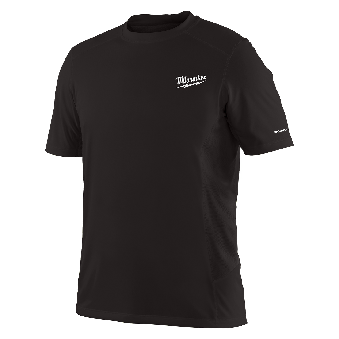 Black short sleeve lightweight performance shirt with Milwaukee logo for tools and home improvement use