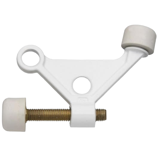 White zinc hinge pin door stop with adjustable rubber tips for door and wall protection in home improvement collections