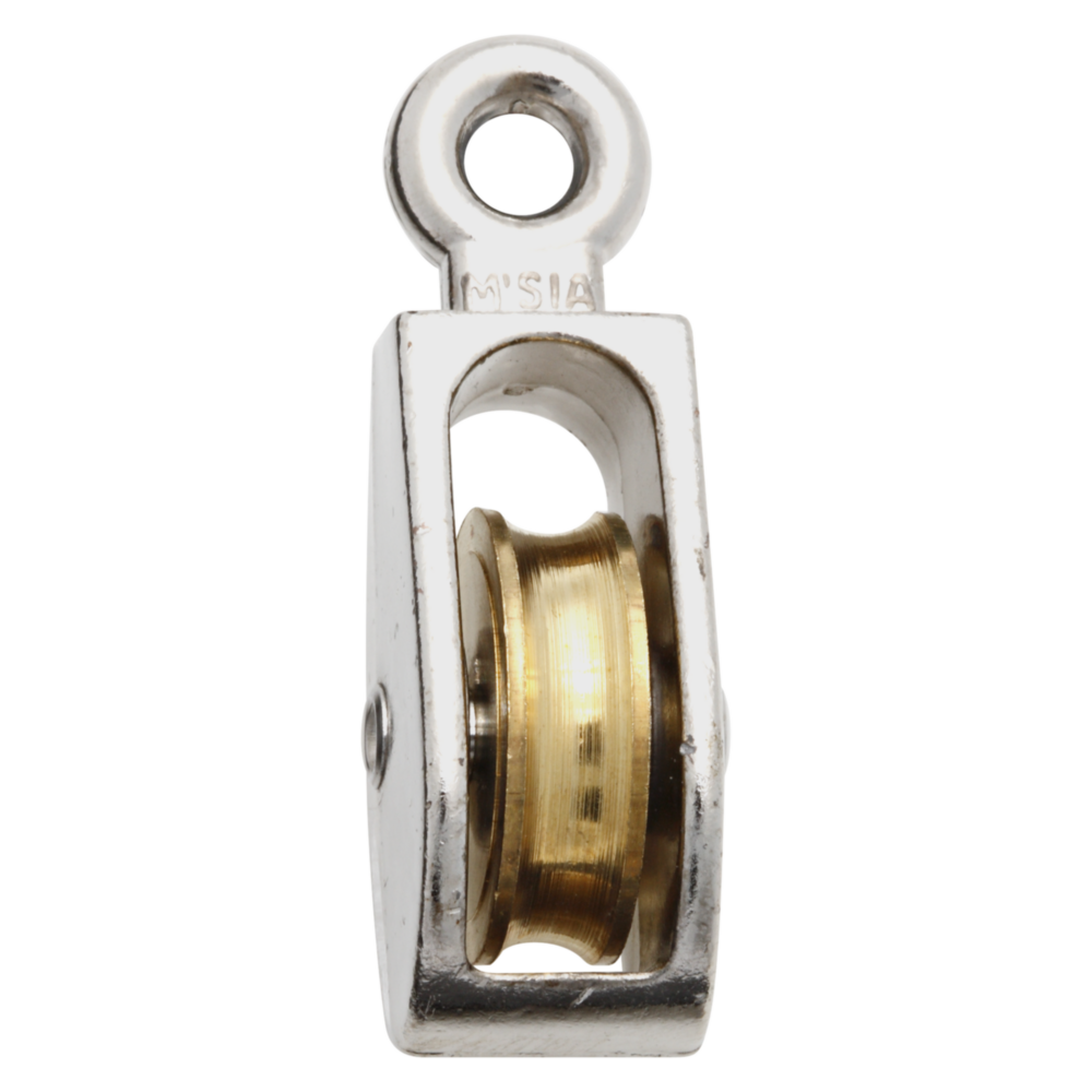 Metal rope pulley with fixed eye and brass wheel for fasteners and home improvement projects under $50