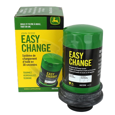 Green and black John Deere easy change oil and filter with packaging in parts and lubricants collection