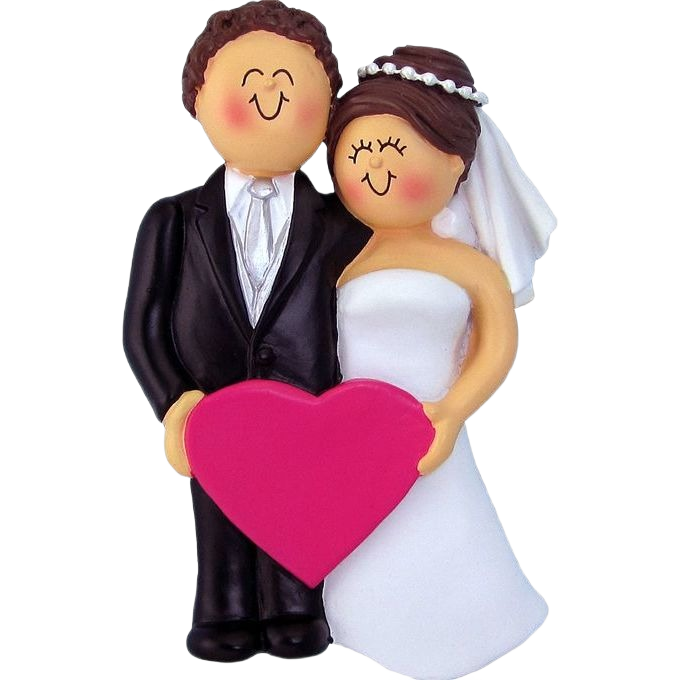 Brunette bride and groom figurine holding pink heart for Christmas Ornaments & Tree Decorations under $50 collection