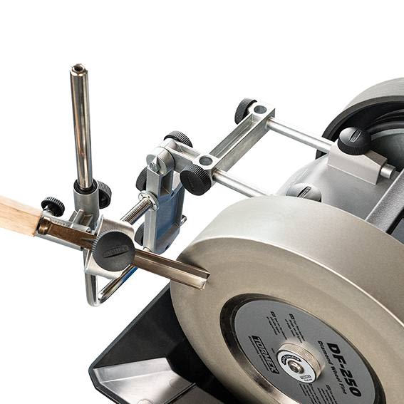Metal multi base with adjustable arms and black knobs for precision tool sharpening in home improvement tasks