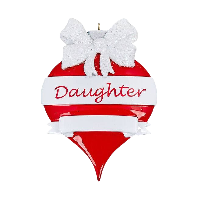 Red and white teardrop ornament with white bow and "Daughter" text from Christmas Ornaments & Tree Decorations collection