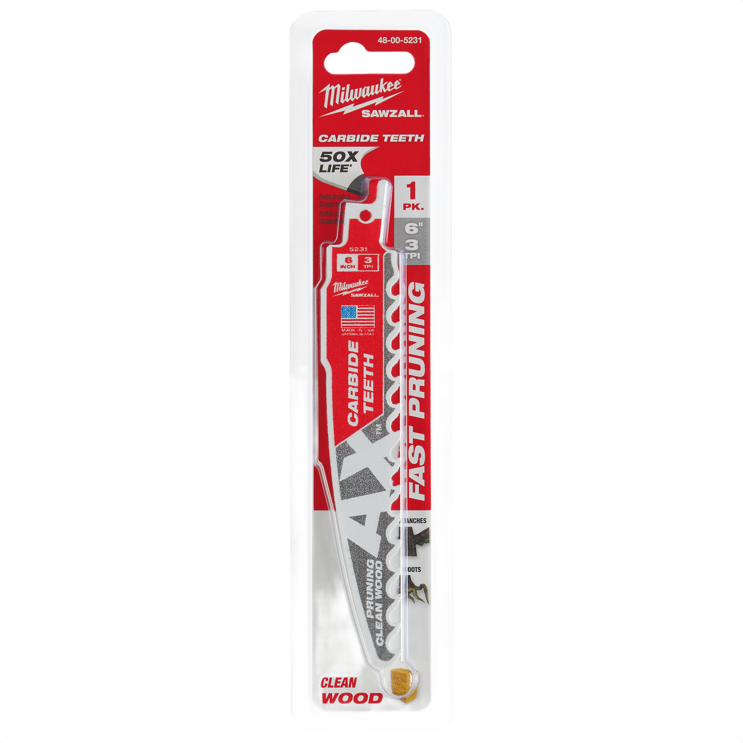 Milwaukee pruning blade with carbide teeth for fast, precise cuts in wood, ideal for tools and home improvement tasks