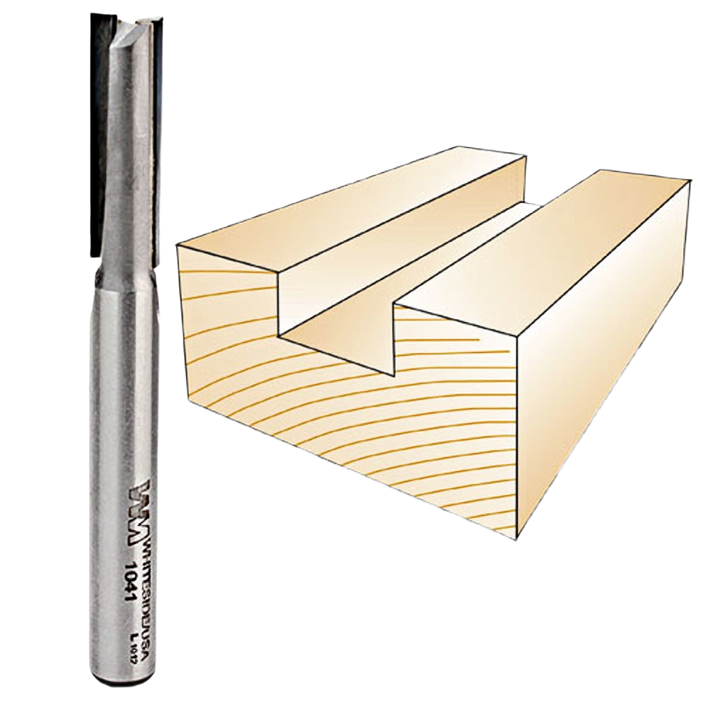 Straight air router bit in metal with a cutting profile for creating precise straight grooves in wood for home improvement projects