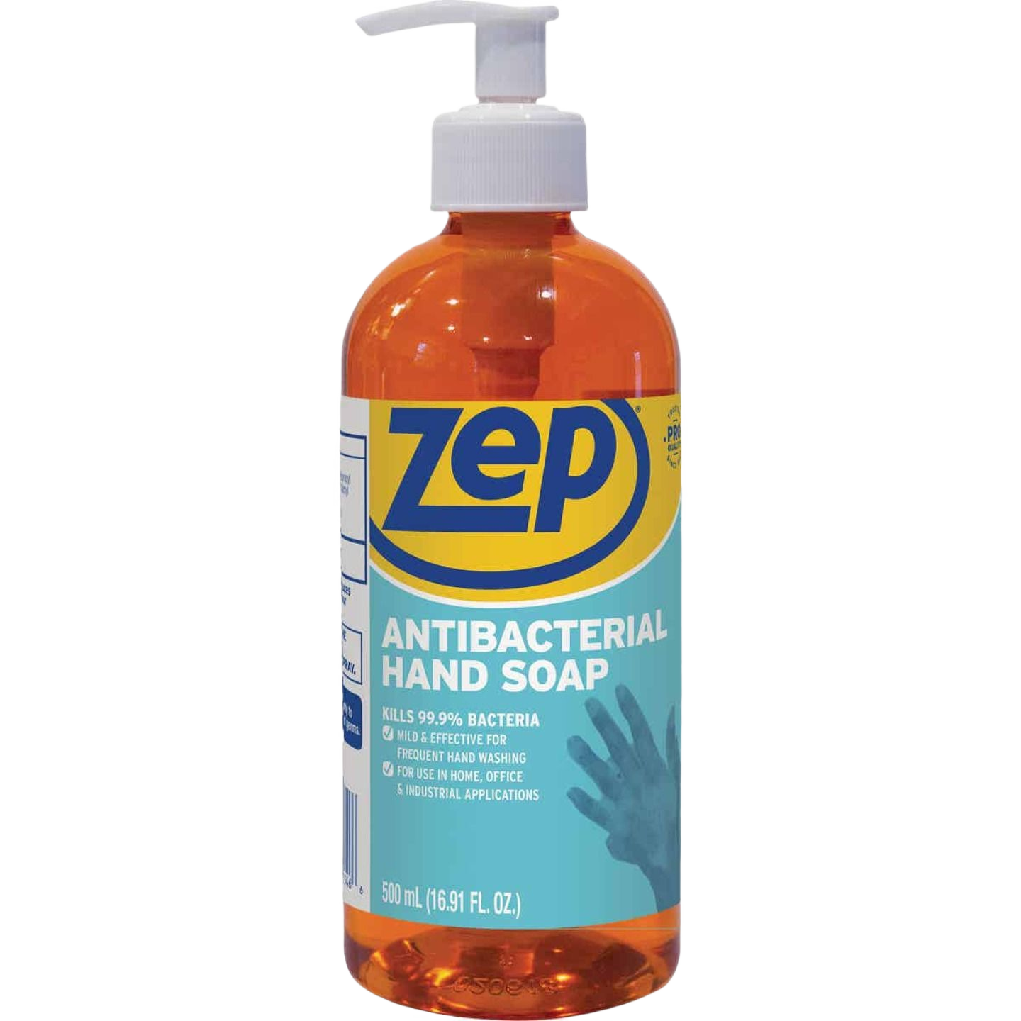 Clear amber antibacterial hand soap with white pump for effective daily hand cleansing in homes and offices