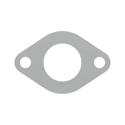 Gray gasket with central circular opening and two bolt holes for sealing in tools and home improvement projects