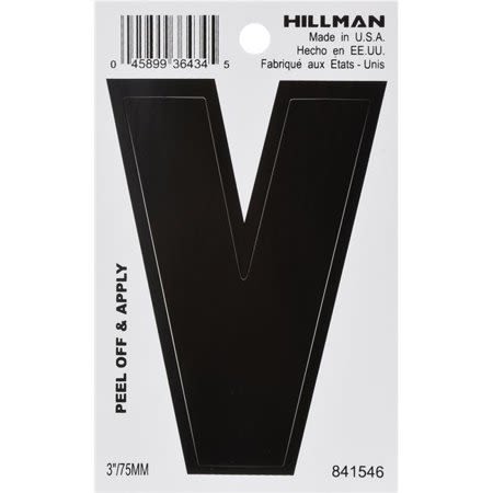 Black vinyl peel-off letter V sticker for labeling and home improvement in Hardware and Hillman collections under $50