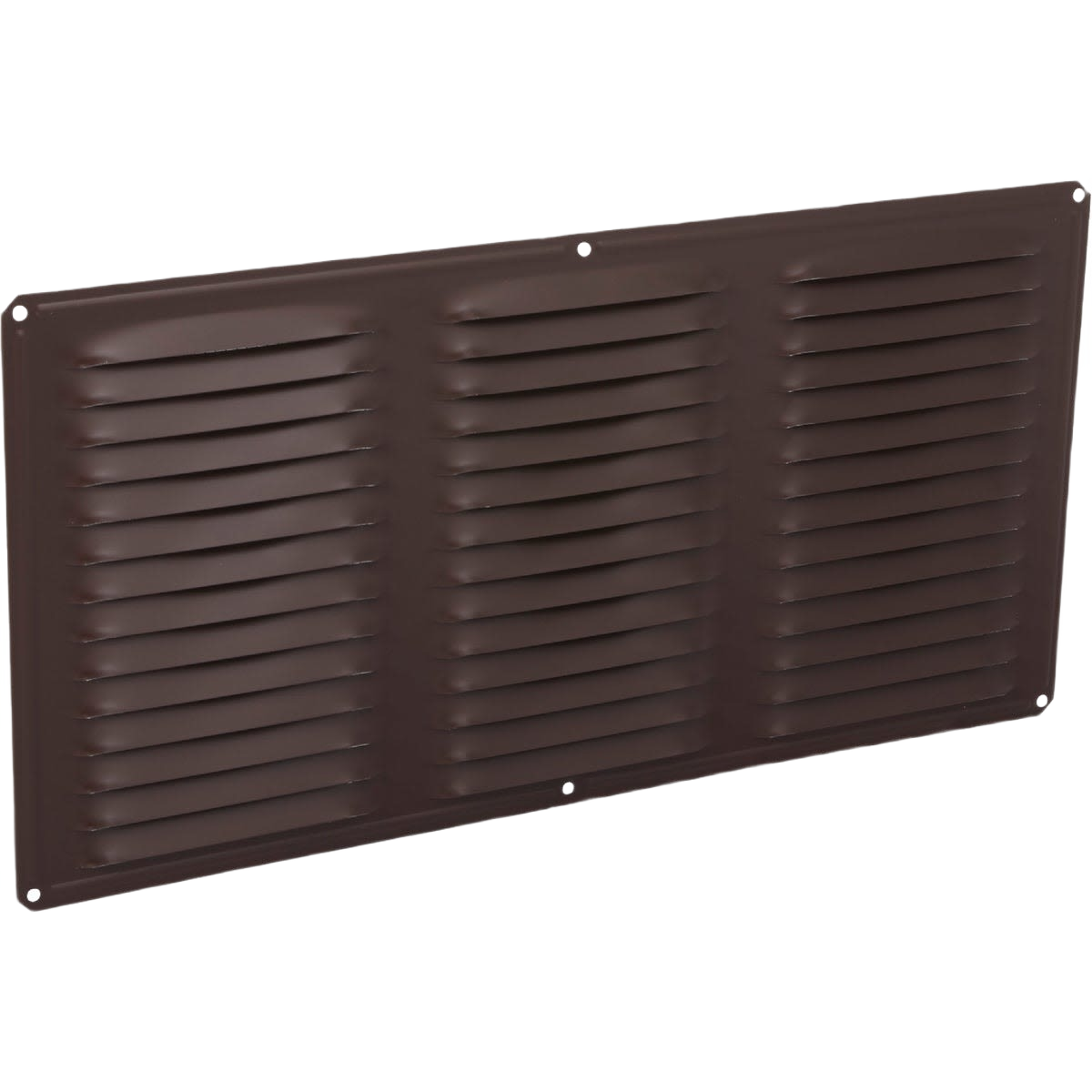 Brown aluminum vent with angled louvers for under eave installation in home improvement projects