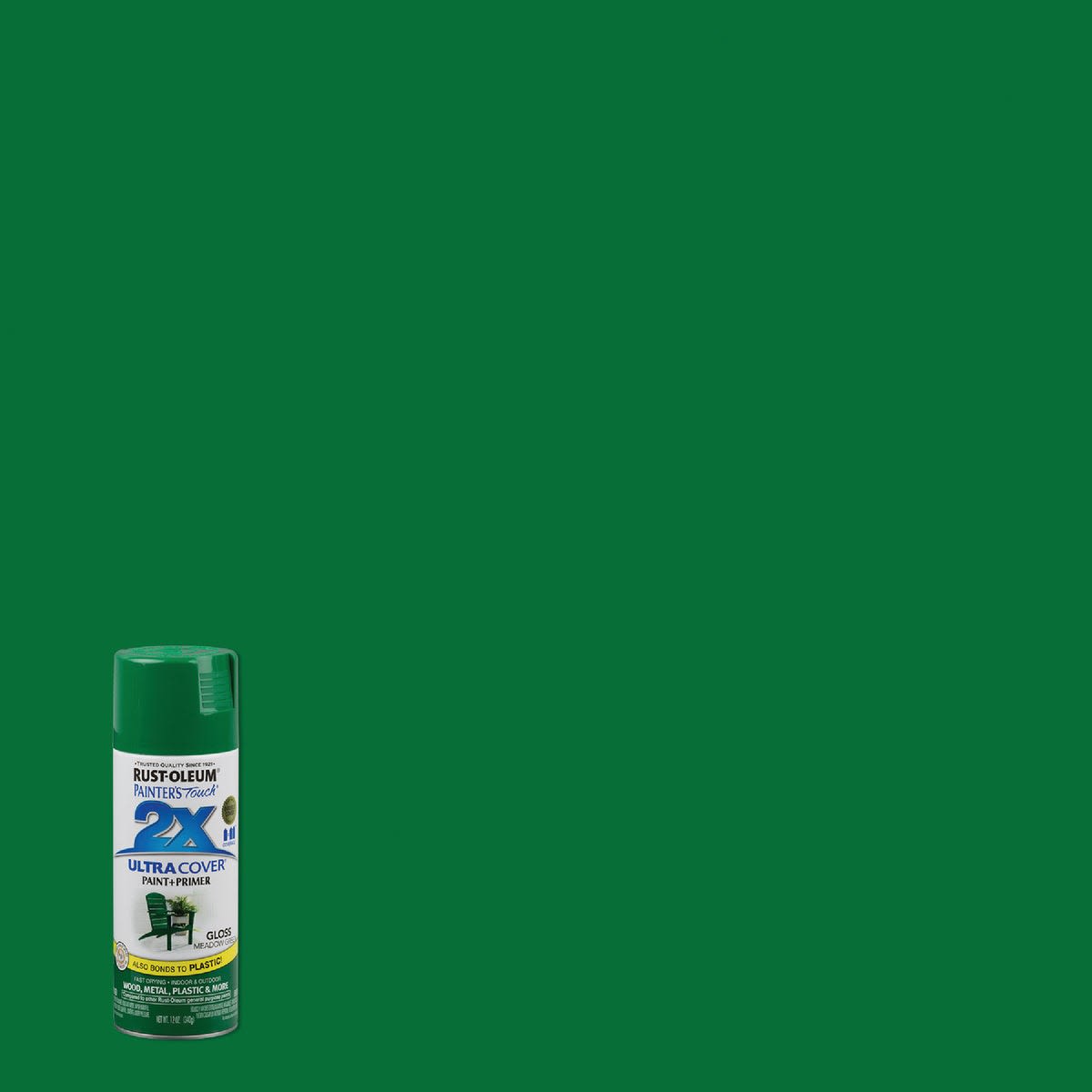 12 oz can of Meadow Green gloss spray paint and primer from Rust Oleum in Spray Paint and Paint & Supplies collections
