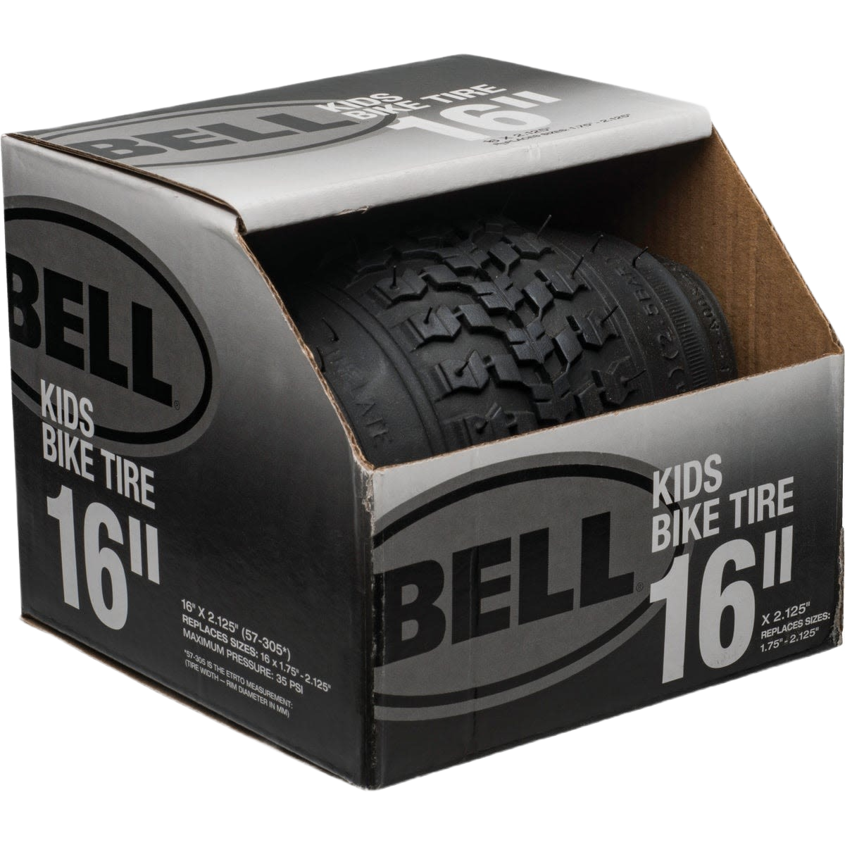 Black 16-inch kids bike tire with rugged tread in packaging for Parts & Lubricants and Under $50 collections