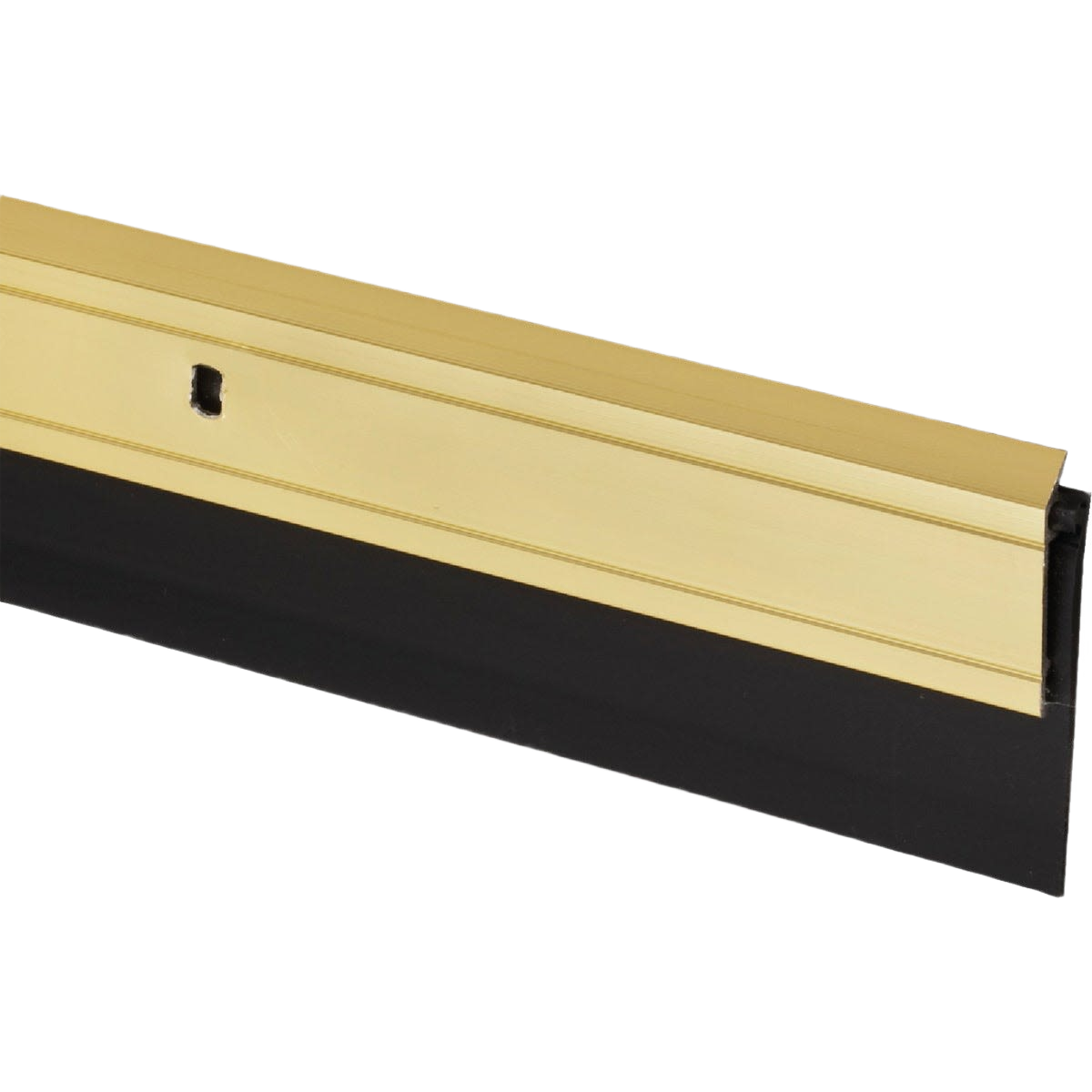 Heavy-duty gold aluminum and vinyl door sweep with double-fin vinyl seal for hardware and home improvement use