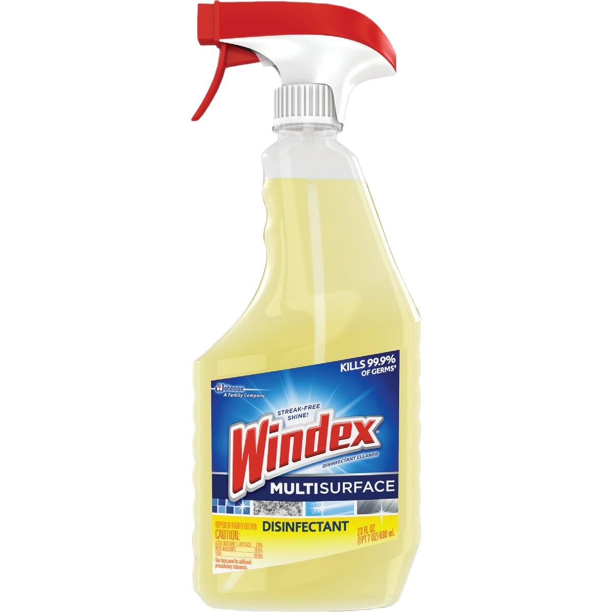 Spray bottle of multi-surface disinfectant cleaner with red trigger for cleaning supplies under $50 collection