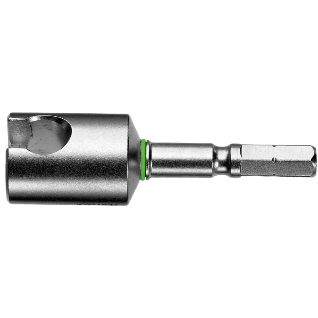 Metal Centrotec hook driver adapter with hex shank for cordless drills in power tool and Festool accessory collections
