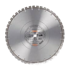 Silver segmented diamond wheel blade designed for cutting concrete and abrasive materials, part of rental equipment and tool accessories at Hartville Hardware.