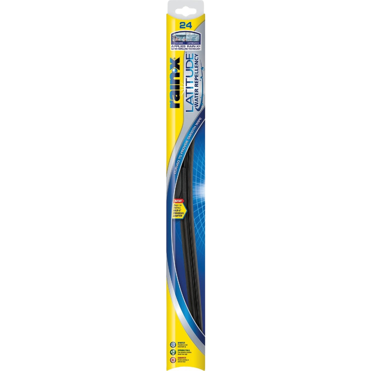 Black 24-inch water-repellent replacement wiper blade in yellow and blue retail packaging for tools and home improvement