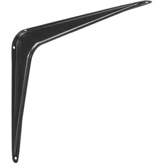 Black steel shelf bracket with girder-style reinforcement for supporting shelving in closets and garages under $50 collection