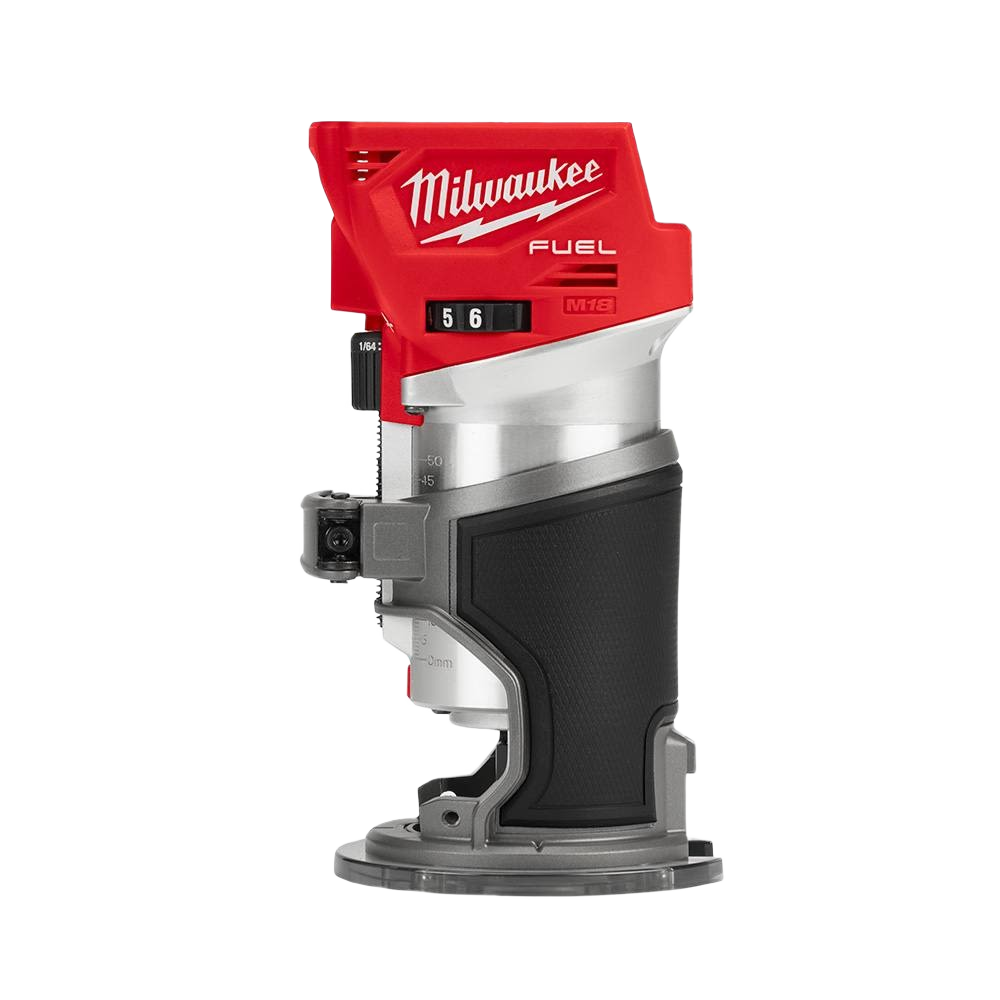 Compact Milwaukee cordless trim router with red and black housing for precision woodworking in tools and home improvement