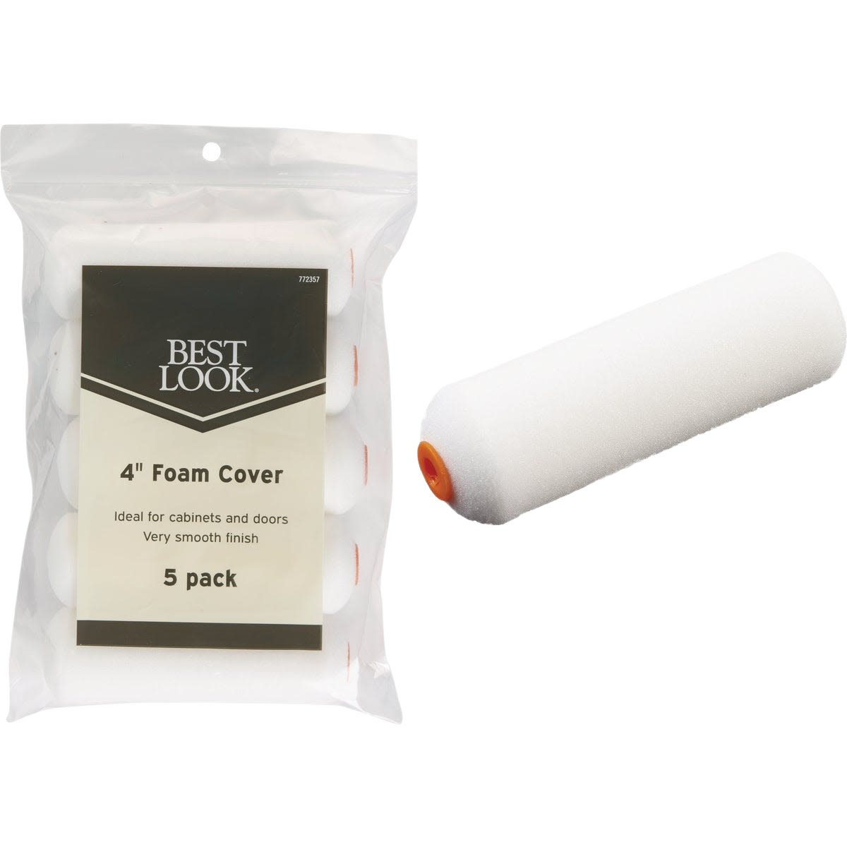 Pack of five white foam roller covers designed for smooth paint application on cabinets and doors in painting supplies collections