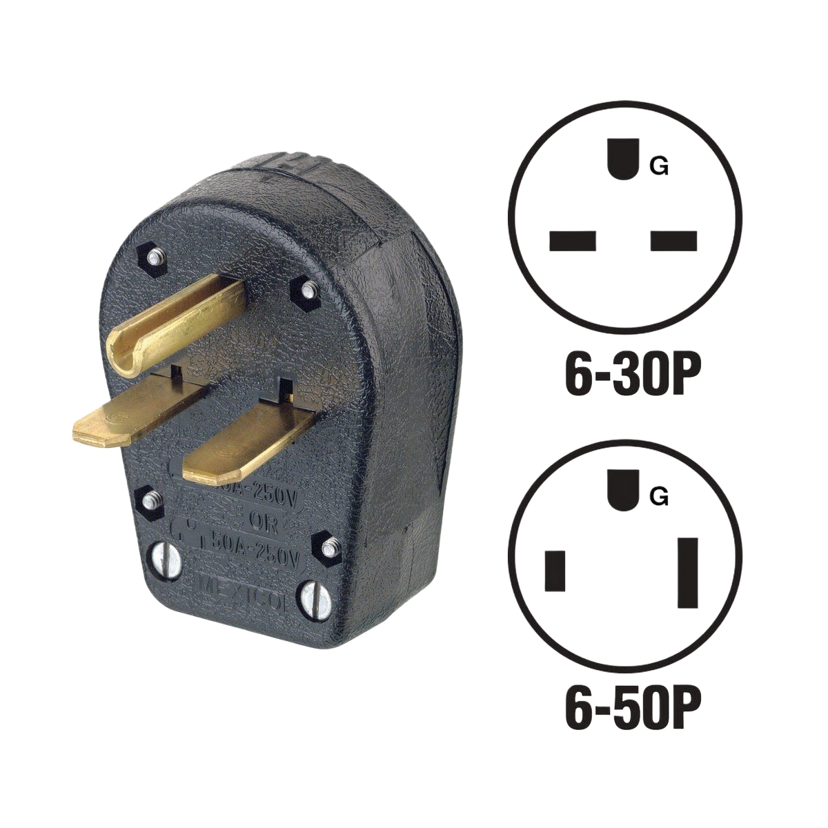 Black dual power plug with 30A and 50A blades for electrical and home improvement wiring needs under $50