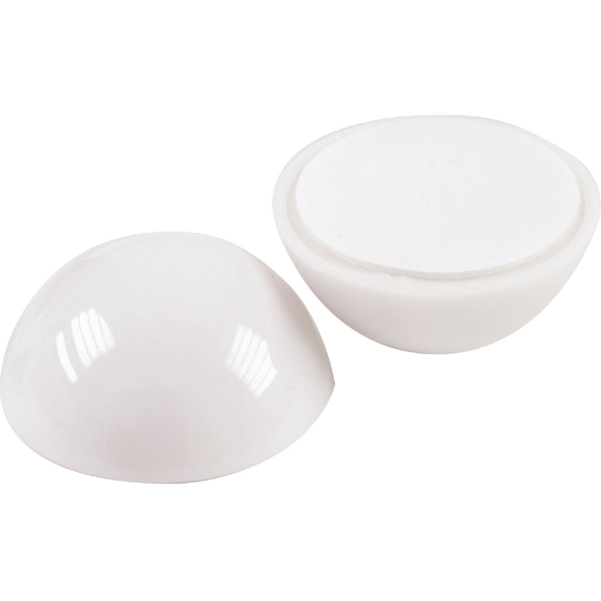 White vinyl wall door stop with self-adhesive backing to protect walls from door knob damage in hardware collections