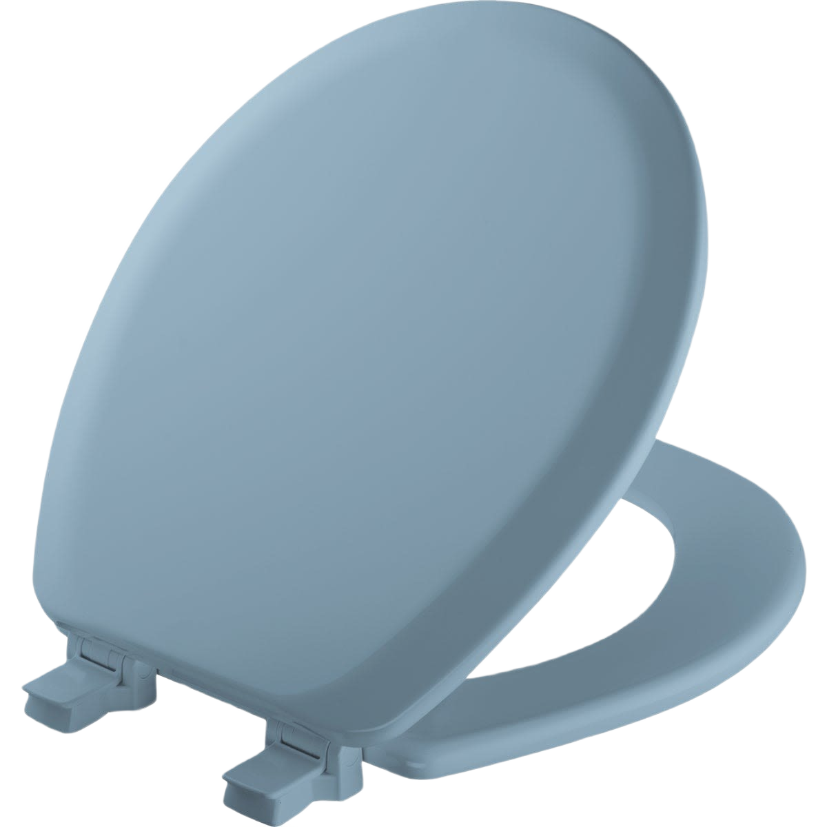 Round blue wooden toilet seat with smooth finish and durable hinges for home improvement and bathroom upgrades