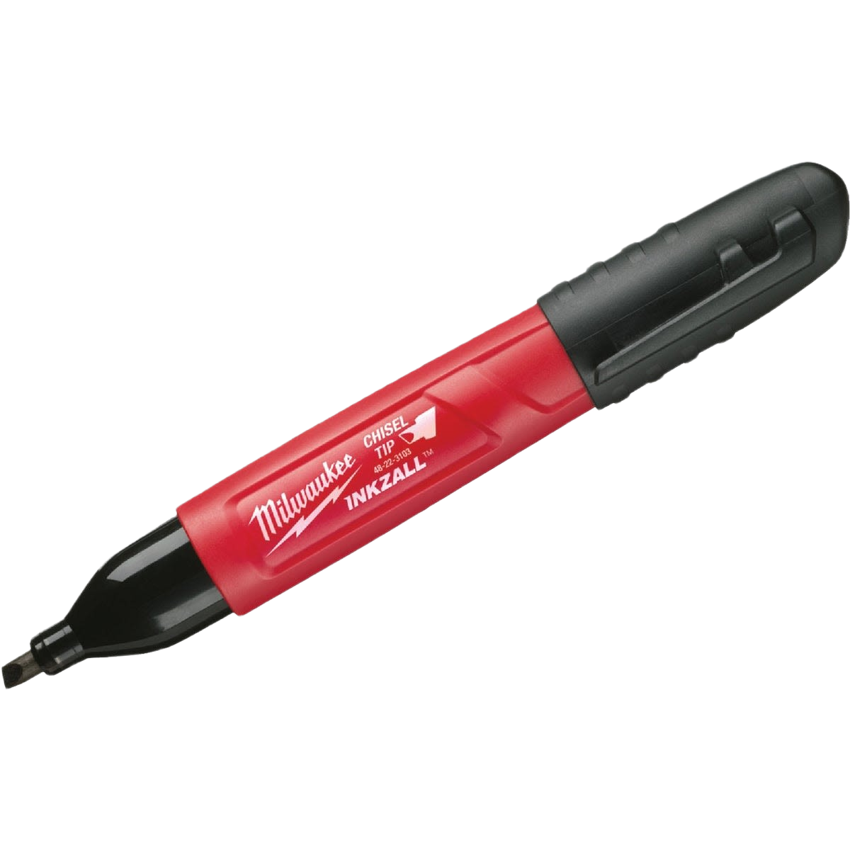 Black chisel tip marker with red barrel for woodworking and hand tool use in home improvement collections
