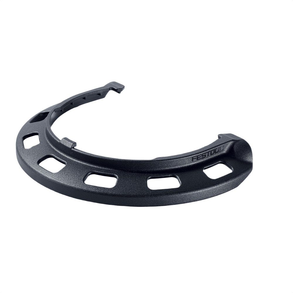 Curved black protector accessory for sanding pads designed for woodworking tools in power tool collections