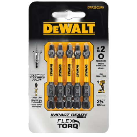 Set of five yellow and black impact-ready screwdriver bits for power tools in tool accessories and drill bits collections