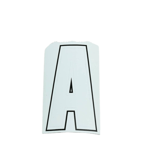 White matte vinyl die cut sticker featuring a thin outlined letter A for home improvement labeling and tools use.
