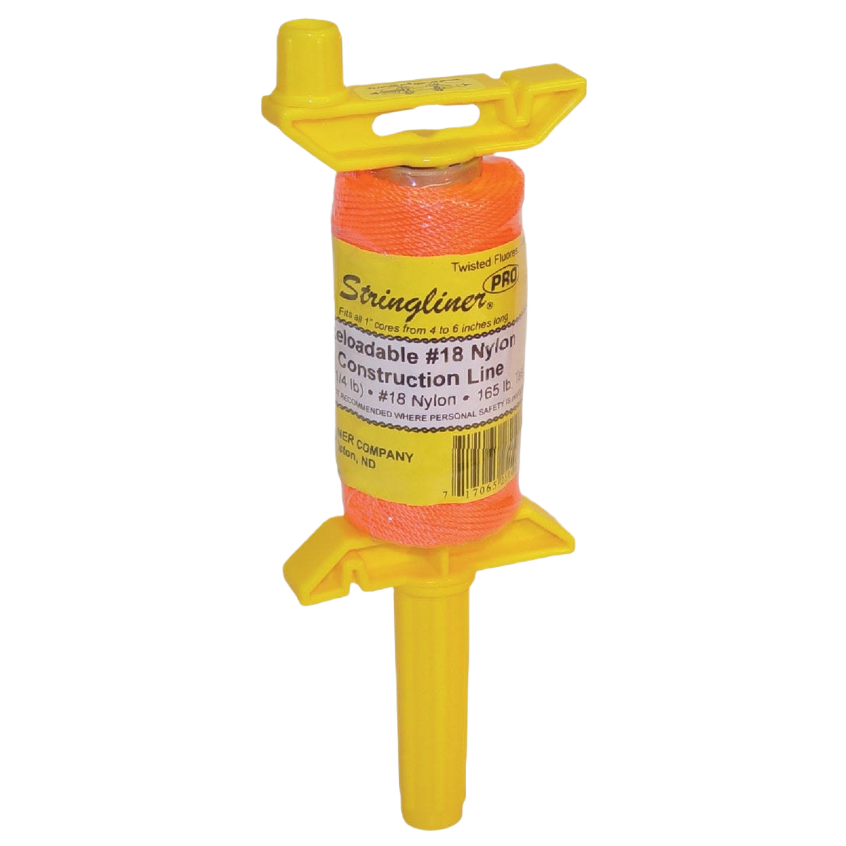 Yellow plastic reel with bright orange twisted nylon mason line for tools and home improvement projects