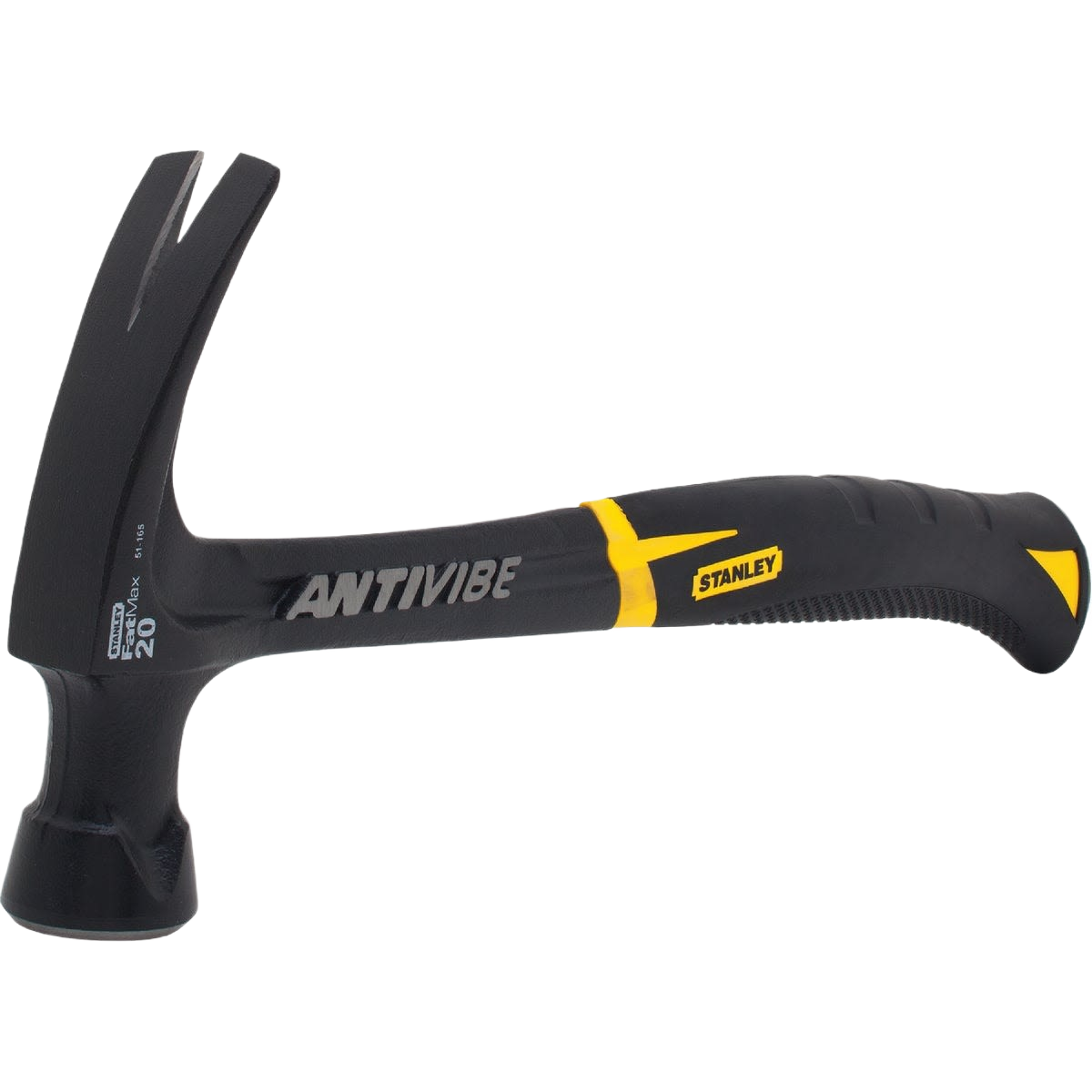 Black and yellow anti-vibration claw hammer designed for home improvement and general tool use