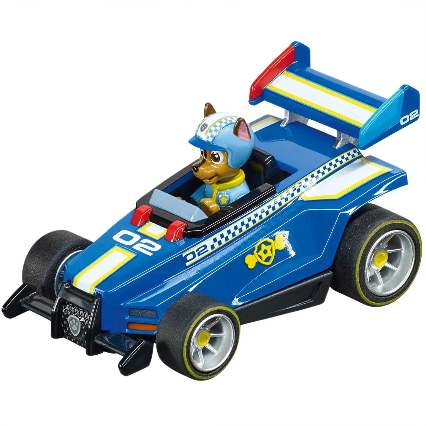 Blue 1:43 scale slot car featuring a dog character in racing gear for collectible and play purposes
