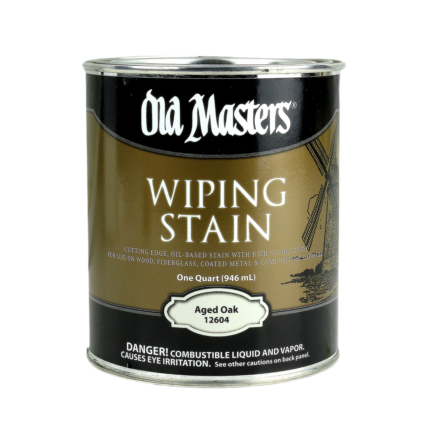 Quart can of Old Masters Aged Oak wiping stain for interior wood finishing in stains and sealers collection