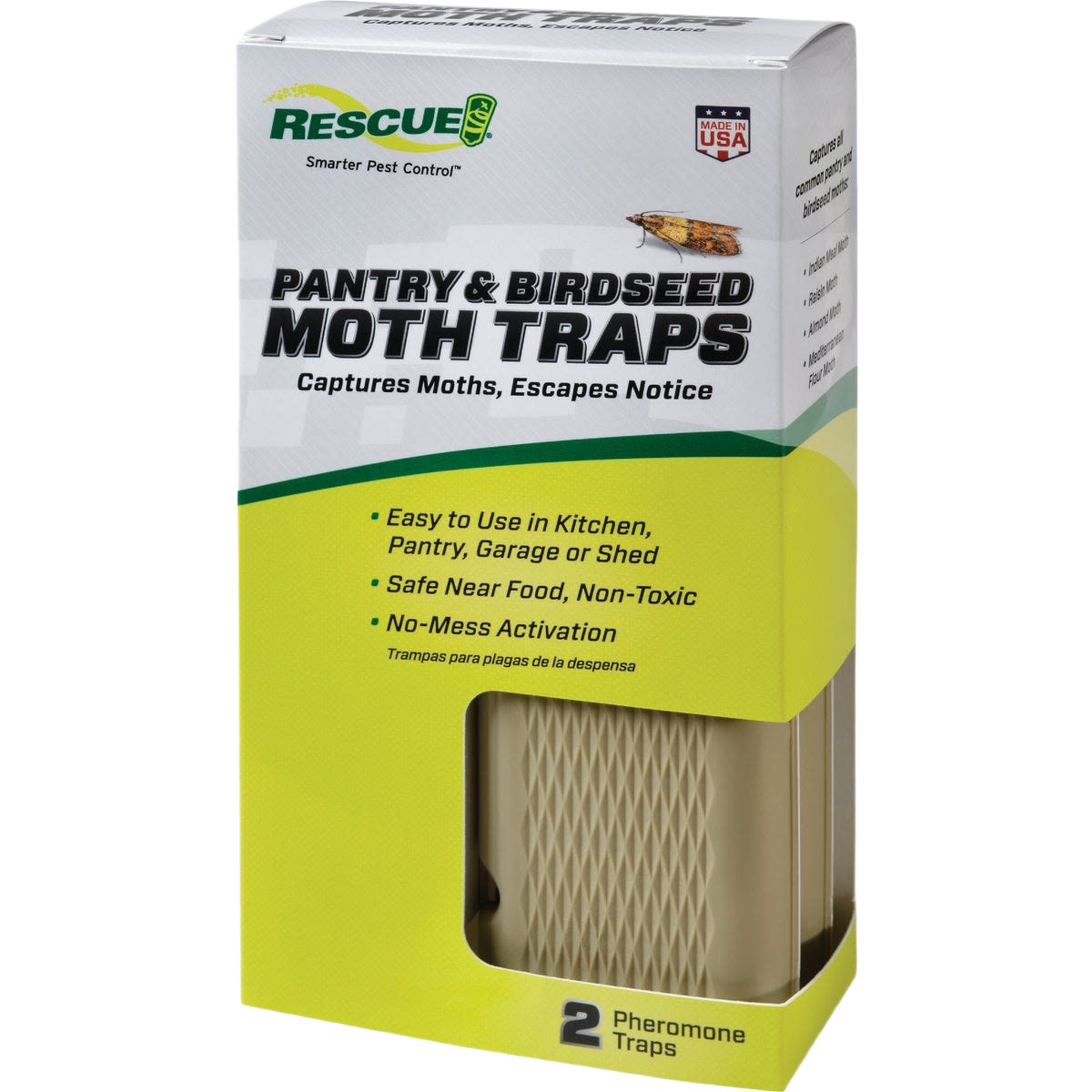 Box of two pheromone moth traps with durable plastic design for insect and pest control in kitchen and garden use