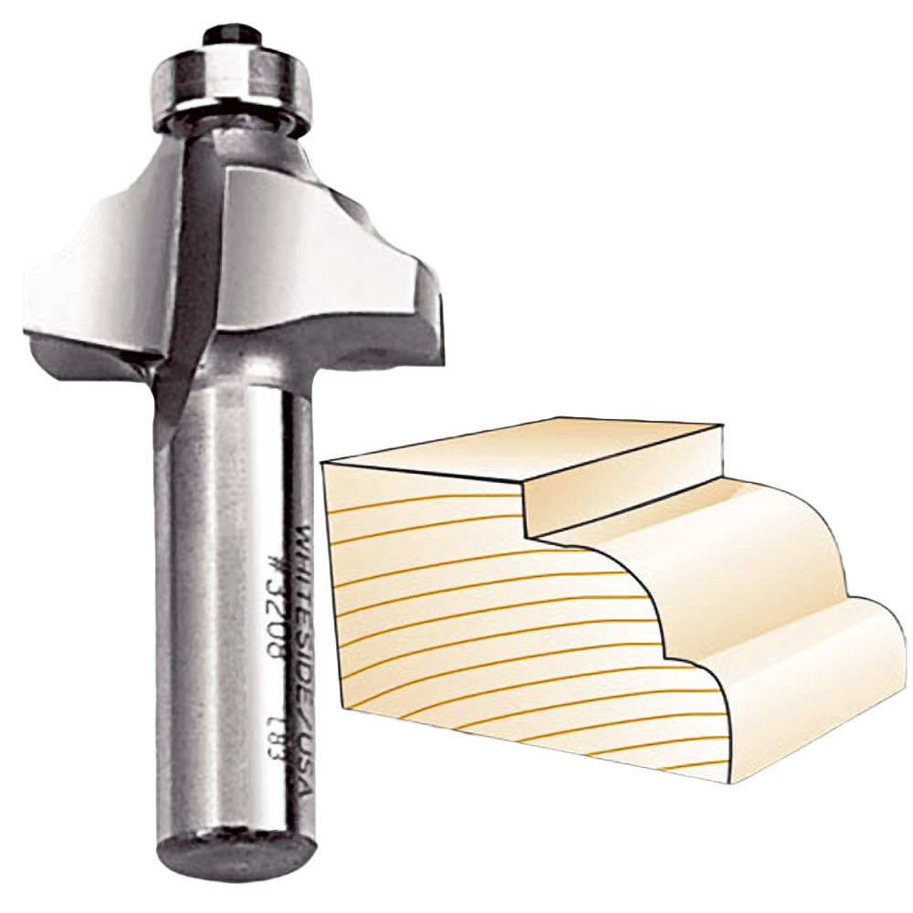 Carbide-tipped double round router bit with 1/2 inch shank for decorative edge shaping in power tool accessories