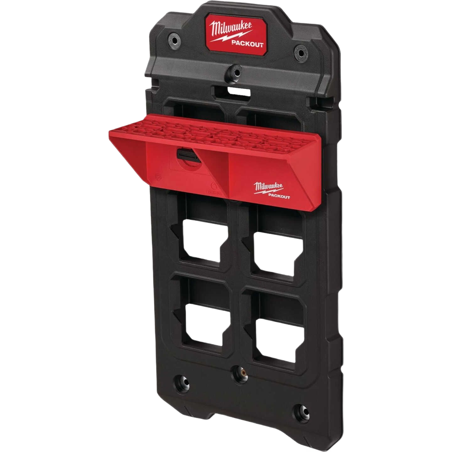 Compact modular Milwaukee PACKOUT™ screwdriver rack with secure mounting for efficient workshop and garage storage organization