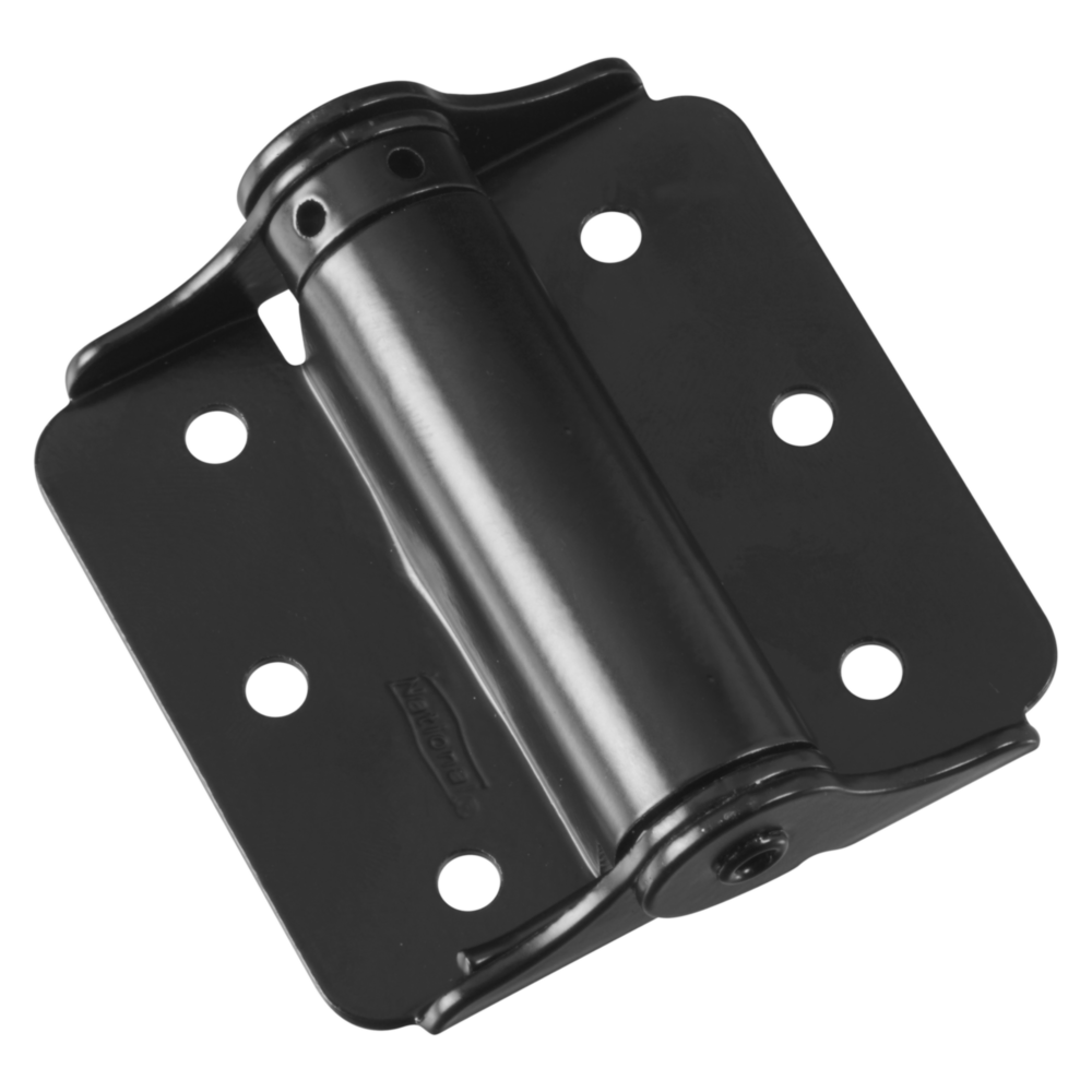 Black full-surface spring door hinge with cold-rolled steel construction for door and gate hardware in home improvement under $50 collection