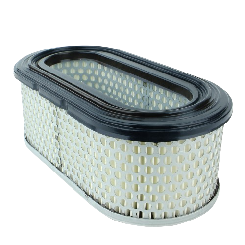 Oval-shaped air filter element with perforated white material and black rubber sealing for equipment maintenance