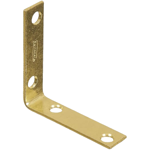 Brass-finished steel corner brace with pre-drilled holes for reinforcing furniture and home improvement projects under $50