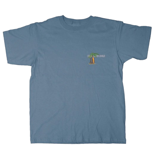 Men's XL blue beach shirt with small palm tree graphic, casual style for men’s clothing and shoes collection