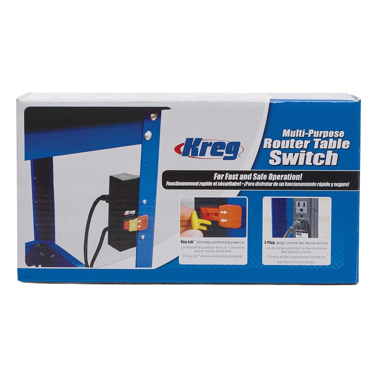 Boxed Kreg multi-purpose router table switch designed for woodworking tool accessories and home improvement projects