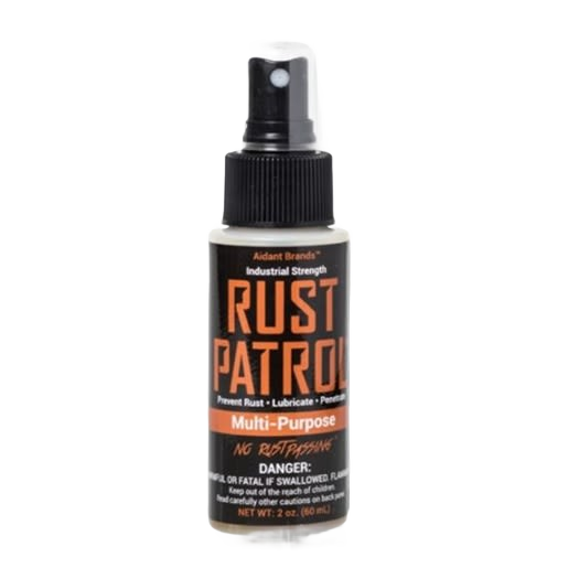 Compact multi-purpose rust prevention spray in 2 oz bottle, suitable for woodworking tools and home improvement tasks.