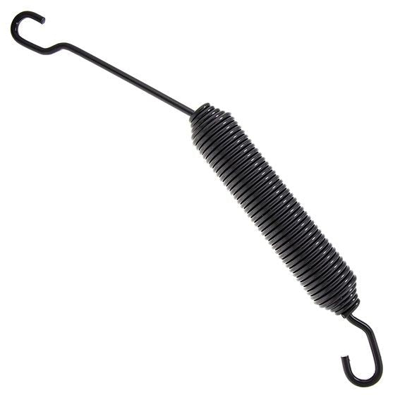 Black metal extension spring with hooked ends for use in John Deere parts and hardware collections