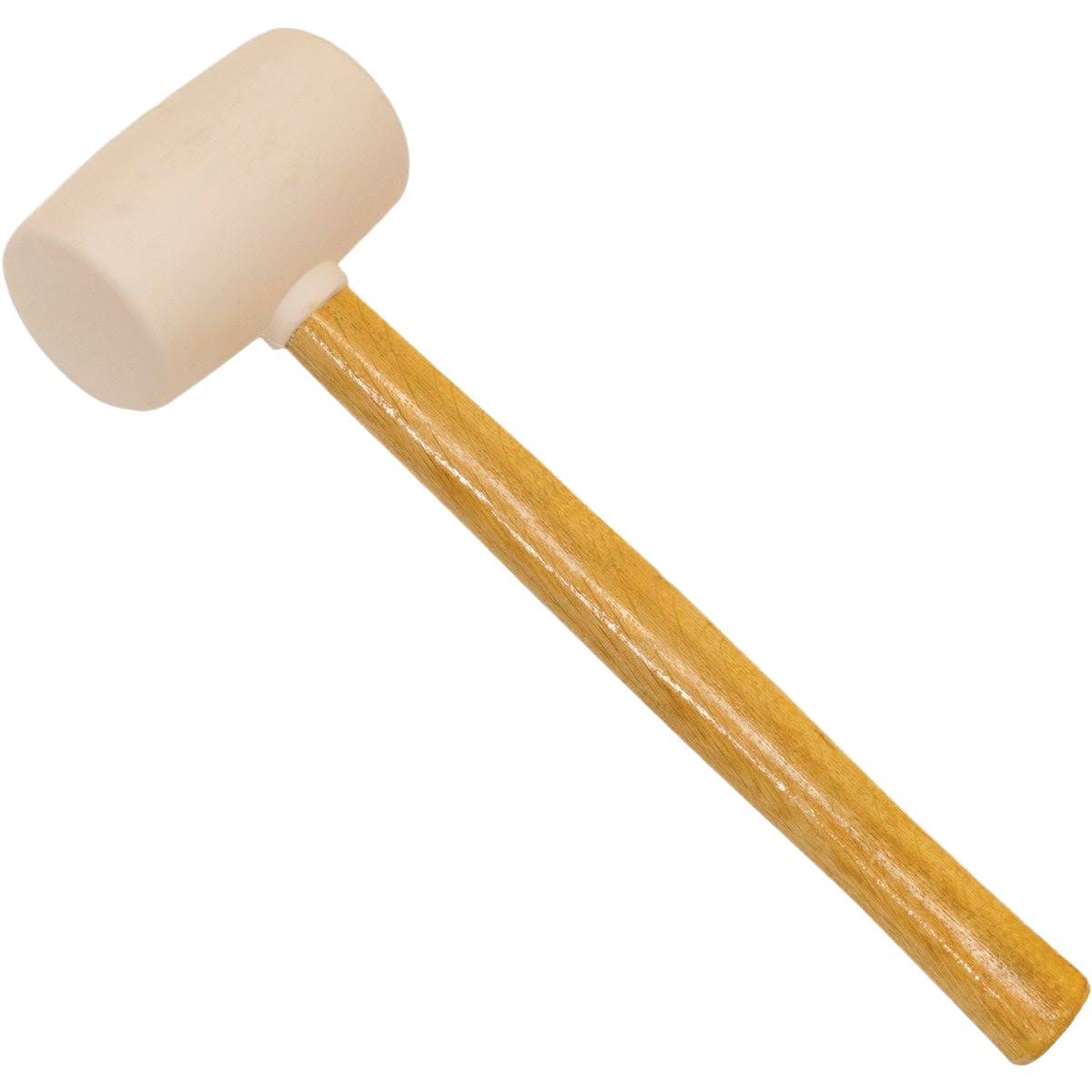 Rubber mallet with white head and wooden handle designed for tools and home improvement projects