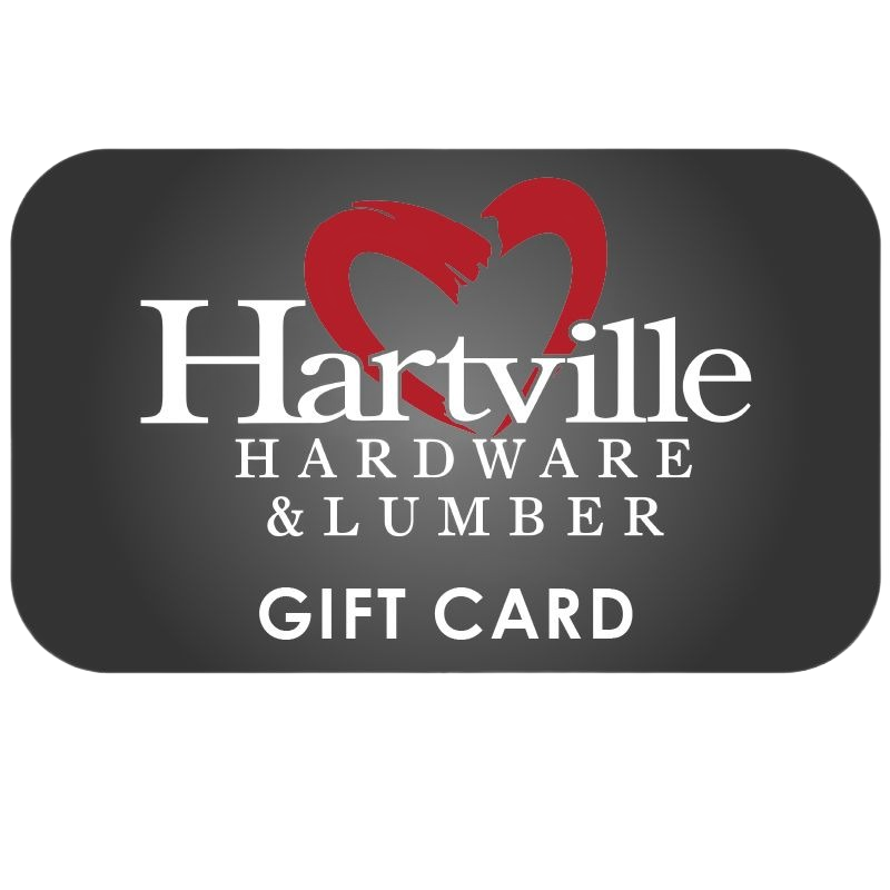 Black gift card featuring white Hartville Hardware & Lumber logo with a red heart design, part of Under $100 and All Products collections.