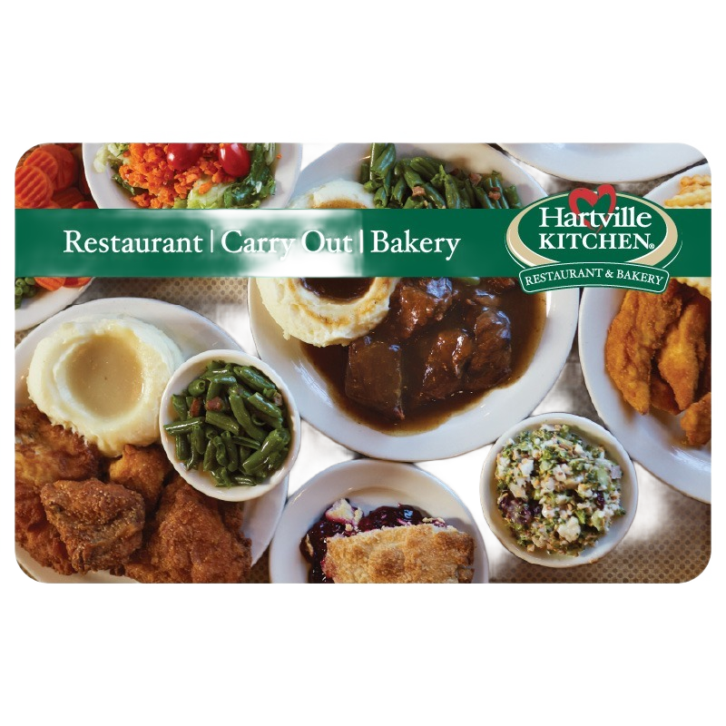 Gift card displaying homestyle meals including fried chicken, mashed potatoes with gravy, green beans, and cobbler, part of Under $100 and All Products collections.